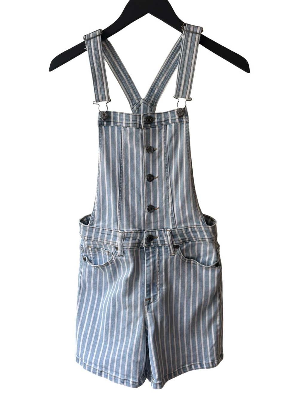 Guess Blue and White Striped Denim Short Overalls
